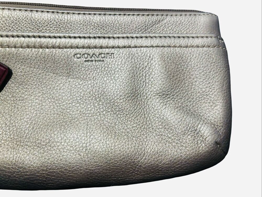 Coach Metallic Pewter Leather Wristlet with Red Tag GUC - Picture 5 of 9